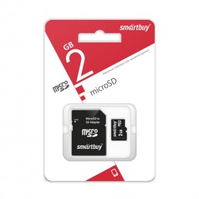 Карта памяти microSD 2 GB SmartBuy Class 4 (с адаптером SD)